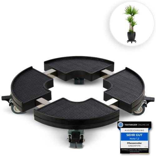GREENTYPE® Pflanzenroller rund bis zu 200 kg Blumentopf Rolluntersetzer mit Rollen Innenbereich individuell anpassbar Ø 38 cm bis 46 cm mit Ablaufloch ideal für den Außenbereich [Schwarz]