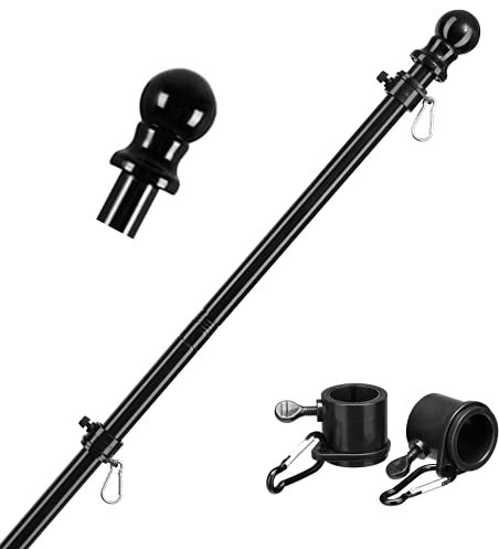 Black Flag Poles for Outside House - 5ft Tangle Free Flag Pole for House,Heavy Duty Metal Flagpole,Outdoor Flagpoles Residential for Porch,Fence (Without Bracket)