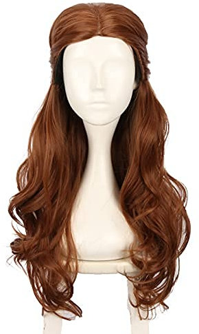 Nette Prinzessin Belle Cosplay Perücke für Frauen, Lange Licht Braun Wellenförmige Synthetische Haar mit Braid Perücke, halloween Kostüm Party Anima Zeigen Cosplay Perücke (Prinzessin Belle)