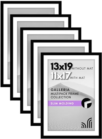 Americanflat Galleria - Juego de 5 marcos para póster de 33,0 x 48,3 cm con plexiglás pulido, marco de 27,9 x 48,3 cm con paspartú o de 33,0 x 48, cm sin, para exhibición en pared, negro