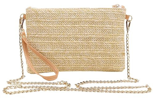 Beurlike Straw Clutch Purses for Women Beach Wristlet Wallet Small Cross body bag for Girls, Natural, Fashion