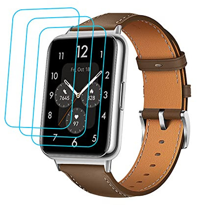 GIOPUEY Armband Kompatibel mit Huawei Watch FIT 2, Echtleder Armband + 3 Stück Schutzfolie [Verschleißfest] [Atmungsaktiv] Ersatzarmband - brown