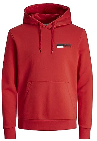 JACK & JONES Men's Jjecorp Logo Sweat Hood Play Noos Sweatshirt, True Red/Print:p4 Small Print, XL