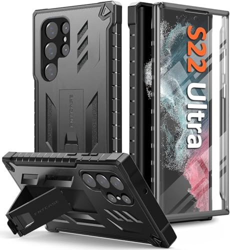 FNTCASE for Samsung Galaxy S22 Ultra Case: Military Grade 360 Drop Phone Cover - Heavy Duty Protective Matte Mobile Cases Rugged Tough Case with Built-in Kickstand for Galaxy S22 Ultra Black