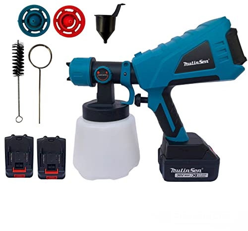 Pistola a Spruzzo a Batteria 36V Spruzzatore di Vernice Elettrico Paint Zoom Aerografo con Due Batterie Capacità Serbatoio 1000ML 3 Modalità di Verniciatura per Pareti Soffitti Ecinzione Da Giardino