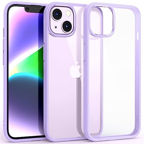Supdeal Shockproof Clear Case for iPhone 14, [Not Yellowing] [10FT Military Drop Protection] Hard Clear Back Four Corner Airbags Drop Protection Phone Cover, 6.1 inch, Purple