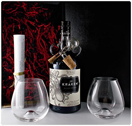 Geschenk Kraken Black Spiced Rum + 2 Amy Gläser + Glaskugelportionierer