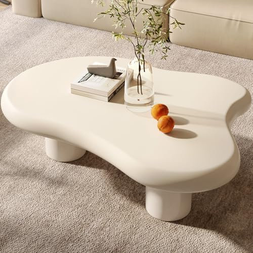 Guyii Cloud Coffee Table, Modern White Coffee Table for Living Room, Cute Irregular Indoor Tea Table with 3 Legs