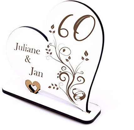 Diamantene Hochzeit Deko Herz 60 Jahre Jubiläum personalisiert Tischdeko 60er Hochzeitstag Aufsteller Schild Geldgeschenk Tischaufsteller 15 x 15 cm