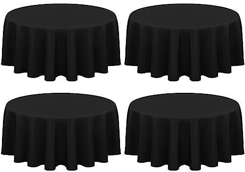 4 Stück Runde Tischdecken 229cm Schwarze Hochwertige Polyester Tischdecken für Runden Tische, Flecken und Knitterfrei Waschbar Dekorative Tischdecke für Hochzeiten Bankette Küche