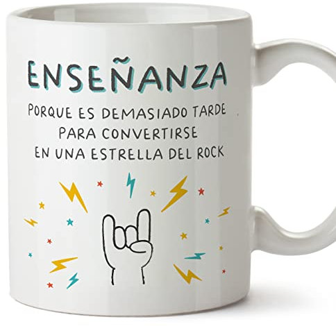 Mugffins Tazza in ceramica per INSEGNANTE - 11 oz / 350 ml - In spagnolo - Enseñanza estrella de rock - Idea regalo per compleanno, anniversario, natale, laurea