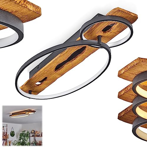 LED Deckenleuchte Nevogilde, dimmbare Deckenlampe aus Metall/Holz/Kunststoff in Anthazit/Natur/Weiß, Leuchte im skandinavischen Design, dimmbar über Lichtschalter, 3600 Lumen, 3000 Kelvin, LED 30 Watt