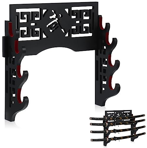 Barydat Katana Ständer Schwerthalter Wandhalterung Katana Display Samurai Schwert Rack Aufhänger Japanische Wakizashi Samurai Hobby Kollektion für Weihnachtsgeschenke (4 Ebenen)