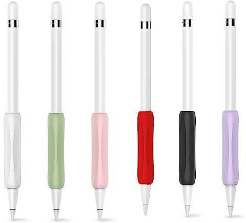 Mizi [6 Pack] Apple Pencil Silicone Comfort Grip Holder Compatible with Apple Pencil Pro (2024), USB-C (2023), 2nd & 1st Generation - (White, Pink, Green, Purple, Red, Black)
