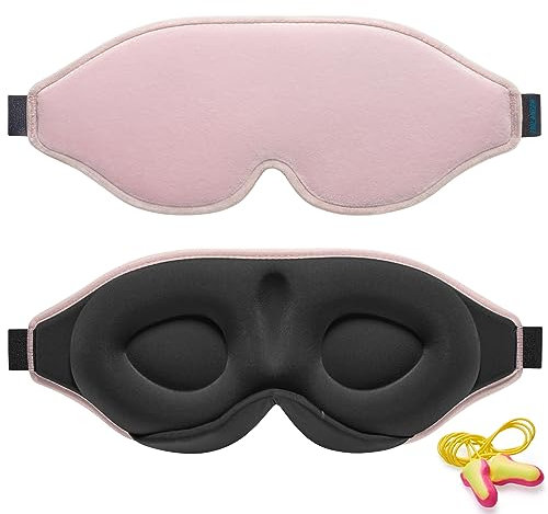 2025 Innovative Sleep Mask for Men and Women, Trilancer 3D 100% Light Blocking Design, Comfortable Eye mask, Blackout Blindfold for Sleeping, Nap, Meditation, Travel, with Earplugs (Pink)