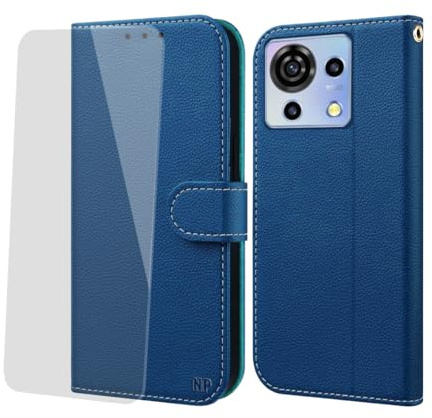 NP-Caser Hülle Xiaomi ZTE Blade V50 Vita Handyhülle [Premium PU Leder][Kartenfach][Weicher TPU-Innencase] klappbar Kompatibel für ZTE Blade V50 Vita Klapphülle Schwarz 6,6 Zoll. Blau