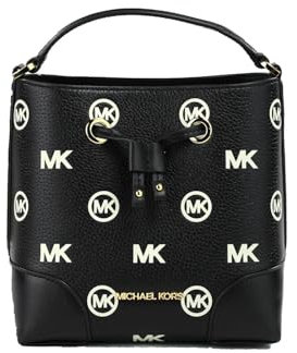 Michael Kors Mercer Kleiner Kordelzug-Eimer, Kuriertasche mit SM-Münzbeutel, Geldbörsenhaken, Schwarzes Monogramm