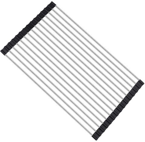 Soarqck Escurreplatos de Cocina Enrollable Multiusos Escurreplatos de Acero Inoxidable 304 para Fregadero Plegable Escurridor de Encimera 45x26CM