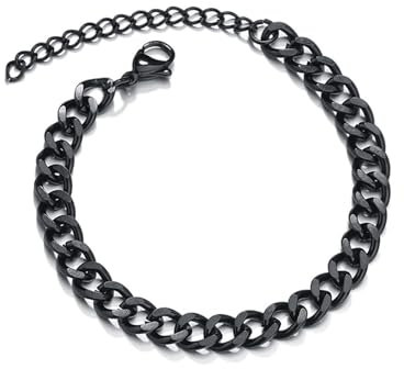 LOCCY Edelstahl Kandare Armband 3/5/7MM, Herren Armband Edelstahl Kandare, Kubanische Kette Armbänder Unisex für HipHop Rapper, 18+5CM Länge (5mm, schwarz)