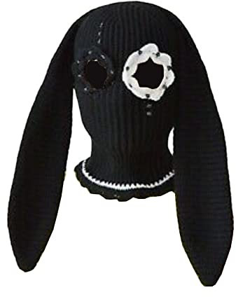 LERONO Sturmhaube mit Hasenohren, lustige Hasenohrenmütze, Halloween, Partyhüte, Einheitsgröße (ca. 57–59 cm), Schwarz, Unisex-Erwachsene