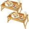 DAJAVE 2 Pack Bamboo Bed Tray Table with Folding Legs Breakfast Tray Table with Handle Multipurpose Bed Lap Trays for Sofa, Eating, Working, Used As Desk Snack Trays (41.5x30x20.5cm)