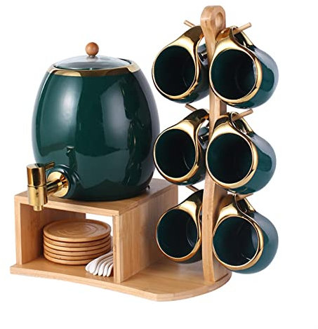 Brocca Acqua Bollitore d'acqua fredda verde scuro con rubinetto ceramica Phnom Phnom Penh Penh Commercial Capacità di alta capacità Teiera Tazza di caffè Set 3L Caraffa Vetro