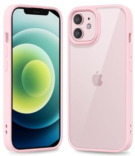 oakxco Thin Slim Clear case for iPhone 12/ iPhone 12 Pro, Transparent Hybrid Hard Shell Plastic & Soft Silicone Rubber Bumper, Non-Yellow Acrylic Protective Lightweight Cover for Women, Light Pink