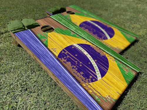 AdesiivoStudio Rustikale Cornhole Wrap, Brasilien-Flagge, Outdoor-Spiele, Vinyl-Aufkleber für Cornhole-Brett, perfekt für Erwachsene