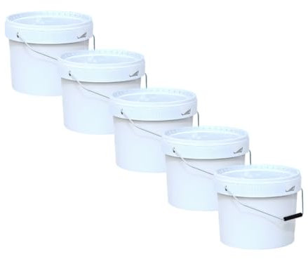 Smart Pack Cubo con Tapa 18 LT (x5), 14 LT, 5 LT, 3 LT, Cubo de plástico, Cubo con Tapa y Asa Metal, Cubo Hermético, Cubo de Pintura Vacío, Color Blanco (5, 18L)