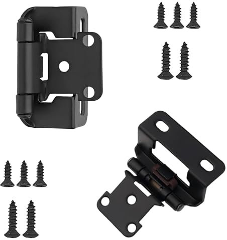 Qrity 2 PCS 1/2 Overlay Semi Partial Wrap Kitchen Cabinet Hinges, Self Closing Hinge, Cabinet Hinges for Kitchen Bathroom Cabinets Doors, Black