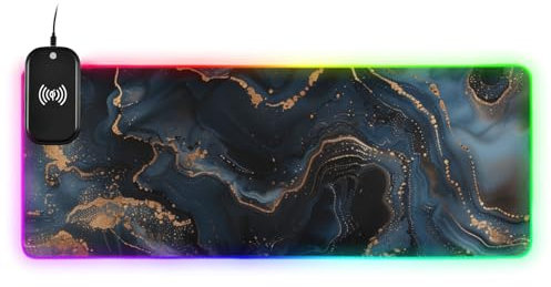 Abstract Black and Gold Marble Pattern Wireless Charging Glowing animal pad anime animal pad mat anime mousepad glowing travel 31.5x11.8 inches