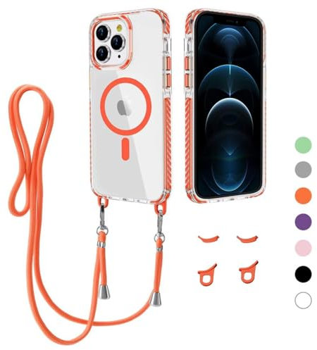 GoodcAcy Crossbody Lanyard Case for iPhone 12 Pro Max, Magnetic Case Compatible with MagSafe Transparent Slim Shockproof Clear Phone Case Cover with Lanyard Strap for iPhone 12 Pro Max-orange