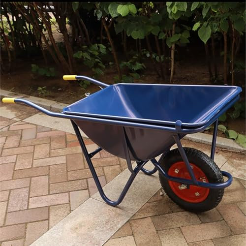 GUAWJRZDP Schubkarre, Schubkarren, MetallHandwagen, Hochleistungs-Gartenwagen, Mit Luftreifen, for Rasen, Hof, Bauernhof, Gartenarbeit, Pflanzen, Blau