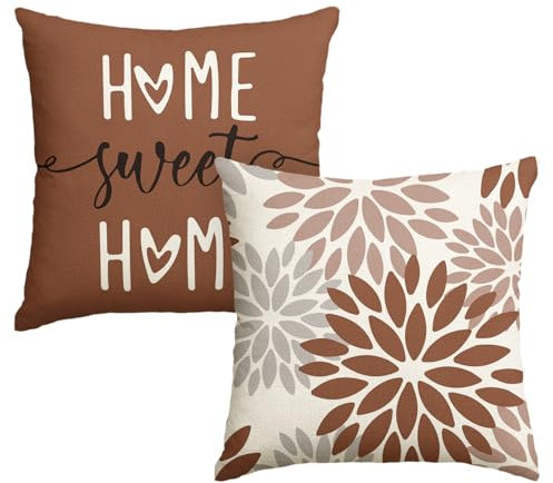 Artoid Mode Braun Dahlien Blumen Frühling Kissenbezüge 2er Set, 45x45 cm Zierkissenbezug Cushion Cover Couch Wohnzimmer Außenbereich Deko
