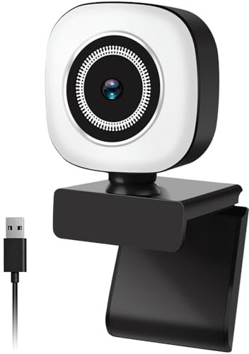 JORPETS Webcam HD 1080P with Microphone & Ring Light -USB Computer Web Cam Video Camera for Mac Windows Laptop Gaming Xbox Skype OBS Twitch Youtube Xsplit Stream Video Calling and Recording