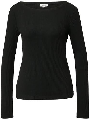 s.Oliver Geripptes Langarmshirt mit Knopf-Detail am Arm