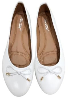 Women’s Flat Ballet Pumps Ladies Slip On Ballerina Dolly Shoes Work School Wedding Everyday Comfortable Bridal Flats Sizes 3 to 8 (White, UK Footwear Size System, Adult, Women, Numeric, Medium, 3)