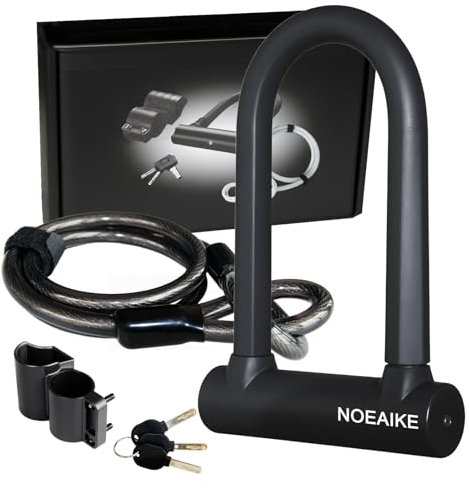 NOEAIKE Bike U Lock Heavy Duty Anti Theft with 4ft Security Steel Cable-3 Keys and Mounting Bracket Included,Bicycle Locks Perfect for Road,Mountain,Scooter and Ebike