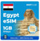 EIOTCLUB Ägypten Prepaid eSIM, 1GB für 30 Tage | 5G High-Speed-Internet | Nur Daten | Hotspot-Sharing unterstützt | Wiederaufladbar
