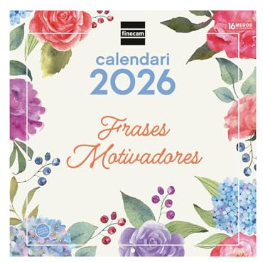 Finocam Wandkalender 2026, 30 x 30 cm, Monatsansicht Januar - Dezember 2026 + Sep. - Dez. 2025 (4 Monate), Kalender 2026, Bilder motivierende Sprüche - Katalanisch