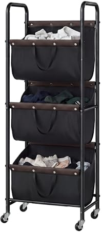 GRANNY SAYS 3 Tier Laundry Sorter, Laundry Basket with Wheels, Laundry Room Organization and Storage, 3 Section Rolling Laundry Cart for Dorm, Bathroom, Bedroom, Closet, Black