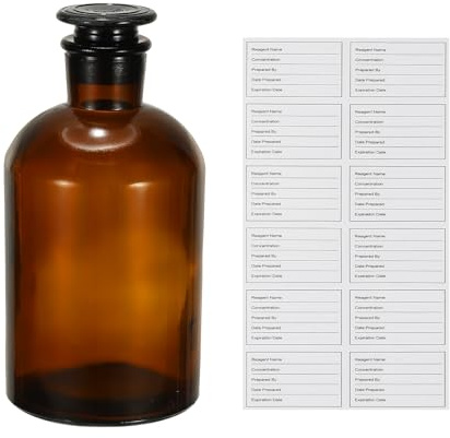 PATIKIL 1000ml Glass Reagent Bottle, Narrow Mouth Reagent Media Storage Bottle with Ground Stopper for Lab Water Reagent Liquids Chemistry Science Vase Perfume, Brown(35.2 oz)