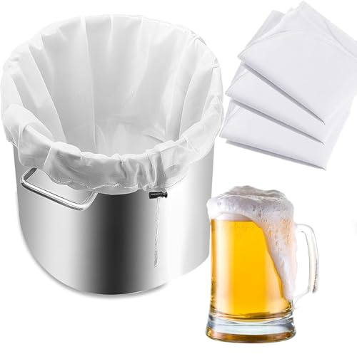Ruayia Filter Braubeutel, 3 Stücke Hopfenfilter, Filterbeutel mit Kordelzug, Polyester Nylon Siebbeutel, Feinmaschiges Passiertuch für alle Getreidebrühen, Weinpresse, Kordelzug, Brauen