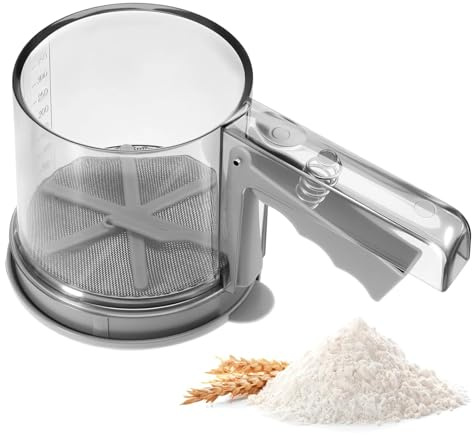 Dulynva Tamis Farine Acier Inoxydable Double Maille Tamis à Farine à Une Main Saupoudreuse Sucre Glace avec Couvercle 3 Tasses Passoire à Farine pour Farine d'Abricot, Cacao, Matcha, épices