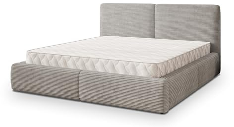 Masseno Polsterbett FELURO P 180x200 cm, Doppelbett, Bettkasten, Stauraum, Lattenrost Und Kopfteil - Hellgrau, POSO 55