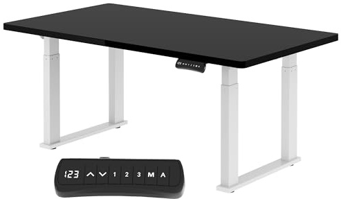 FLEXISPOT Bureau Assis Debout 200 x 80 cm, Double Moteur, 3 Positions Mémoire et Rappel de Sédentarité – Parfait pour Le Bureau et Les Moments Conviviaux, Blanc + Noir