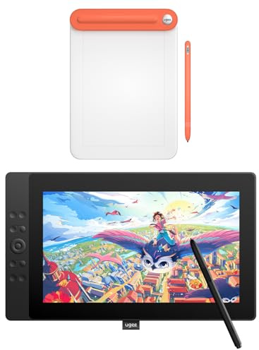 ugee Grafiktablett mit Display, UE16 FHD IPS 15.4 Zoll Grafiktabletts mit 143% sRGB Bildschirm, 16K Stufen Batterie-freiem Stylus, 8 physische Hotkeys und EIN rundes Rad