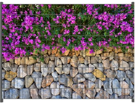 Wallario Zaun Sichtschutz Windschutz für EIN- und Doppelstabmattenzäune in der Größe Breite 2,50m x Höhe 1,80m, Motiv: Mauer mit pinken Blüten