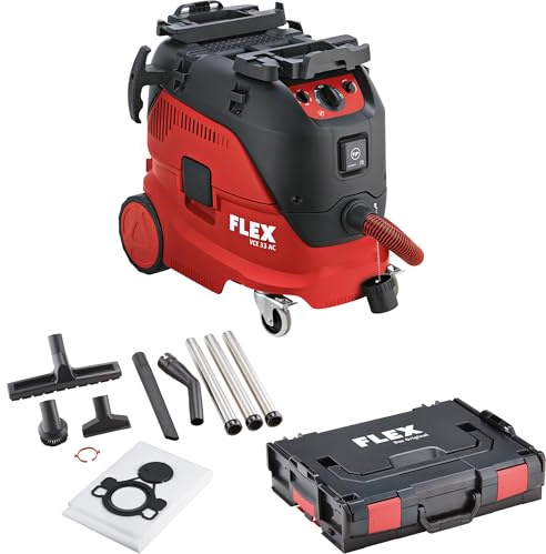 Flex Sicherheitssauger VCE 33 M AC + Vliesfiltersäcke FS-F VC 6 (schwarz, rot, Sicherheitssauger mit automatischer Filterabreinigung, 30 l, Klasse M, Werkstattsauger, Handwerkersauger) 471194