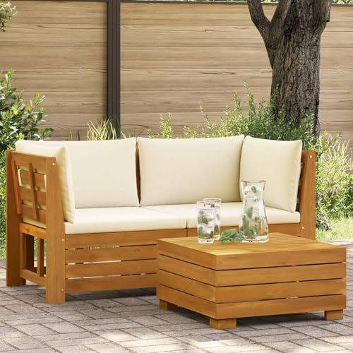 Tonture Garten-Lounge-Set braunes Massivholz Akazie mit Kissen, 2-teiliges Outdoor Gartensofa modular erweiterbar für Terrasse Balkon Wintergarten